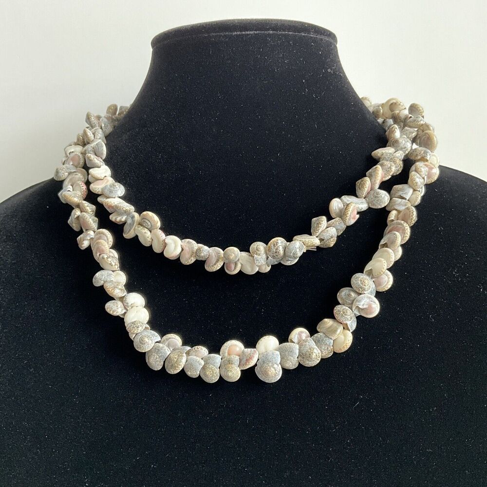 Shell Necklace Long Tiny Sea Shell Beaded Pearles… - image 2
